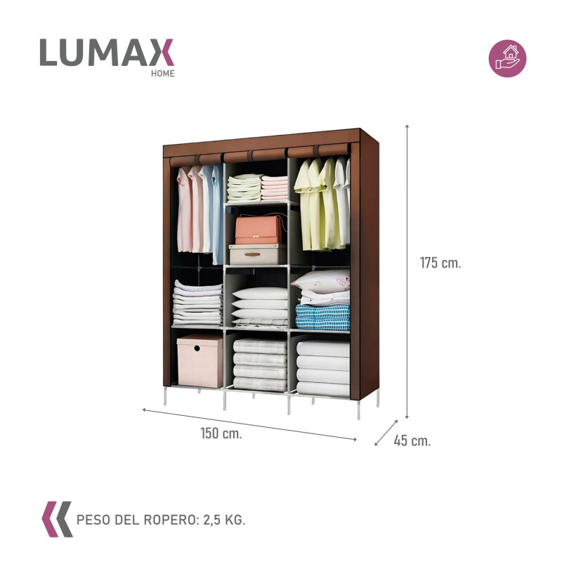 Ropero de 8 Estantes Desmontable de Caño y Tela TNT 175x45x130 Marrón