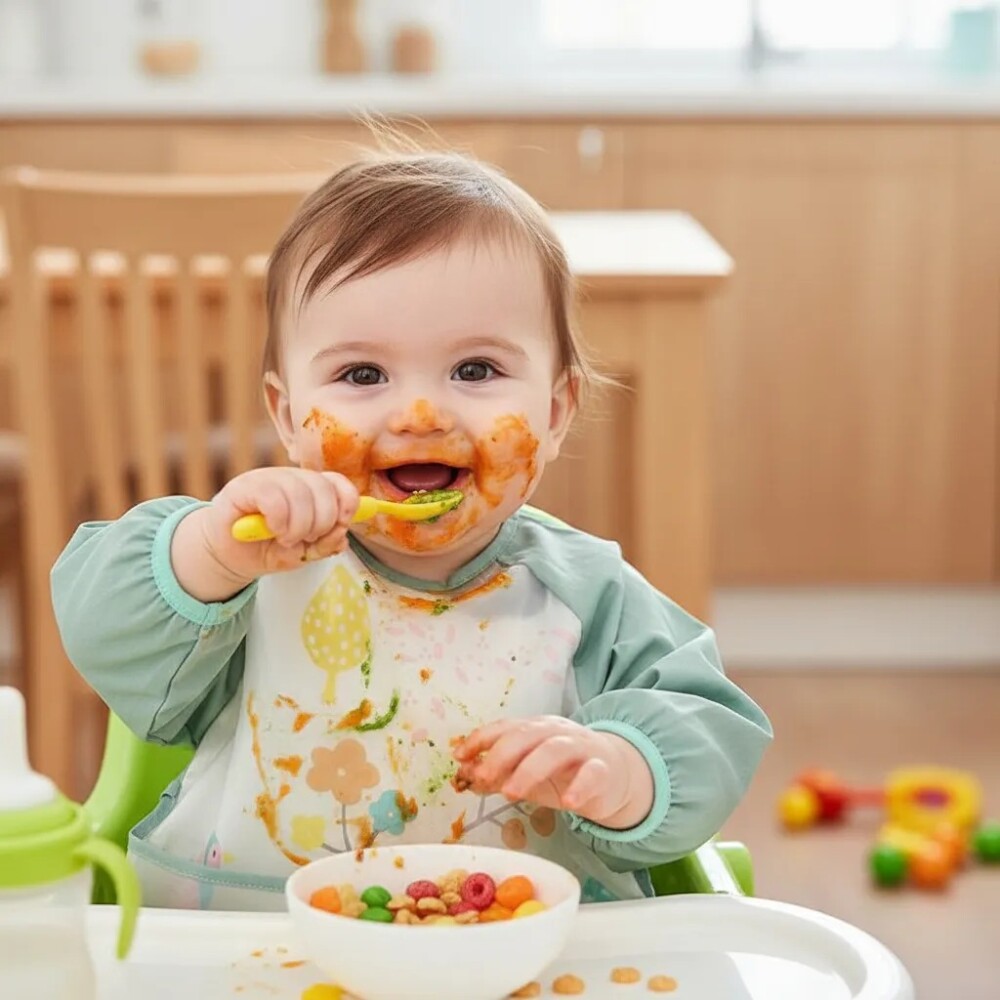 Babero con manga Little Ones forest verde