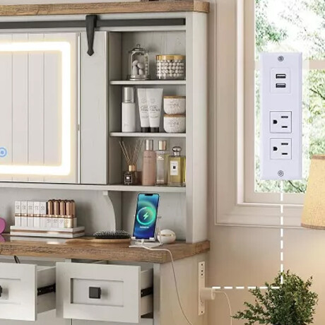 ARMARIO TOCADOR CON ESPEJO Y LUZ - INCLUYE BANQUETA ARMARIO TOCADOR CON ESPEJO Y LUZ - INCLUYE BANQUETA