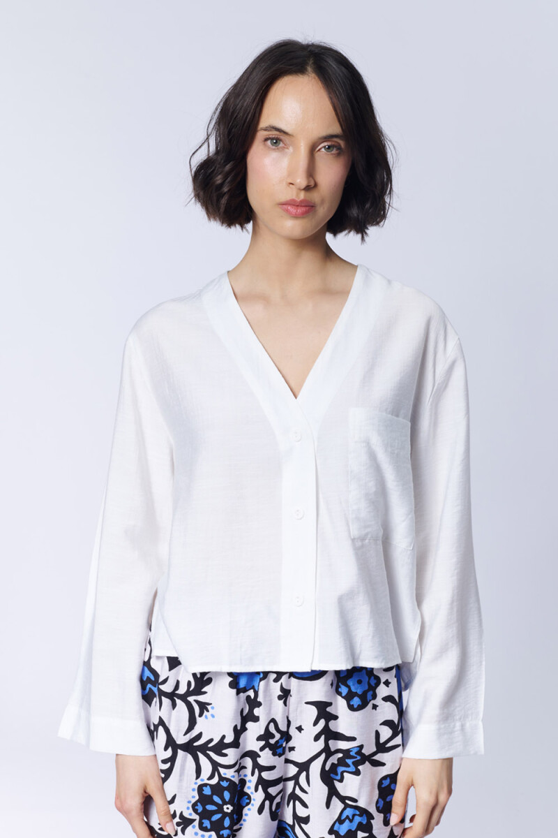 Camisa cuello v Blanca