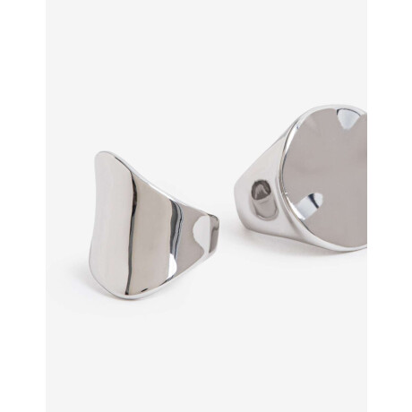 Set De Anillos Metal Plateado Rodio