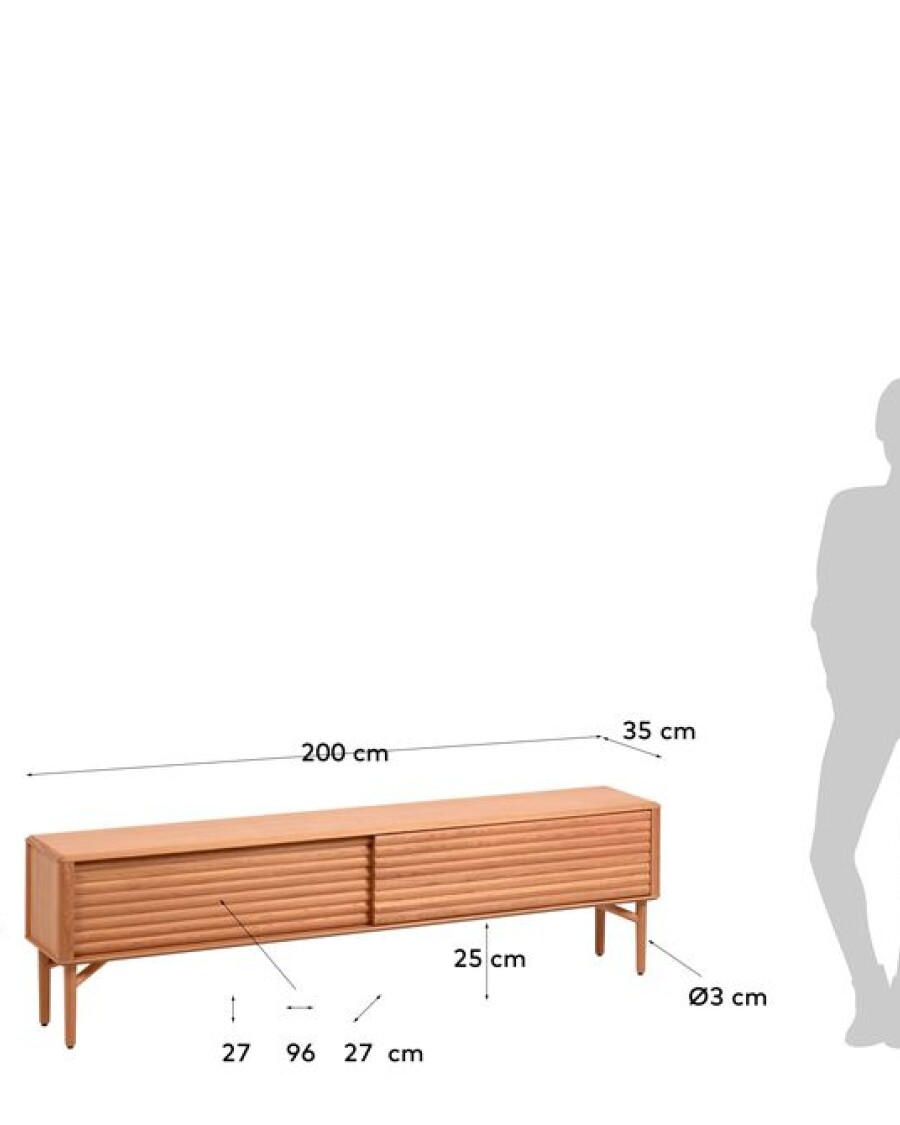 Mueble TV Lenon 200 x 57 cm de madera maciza y chapa de roble