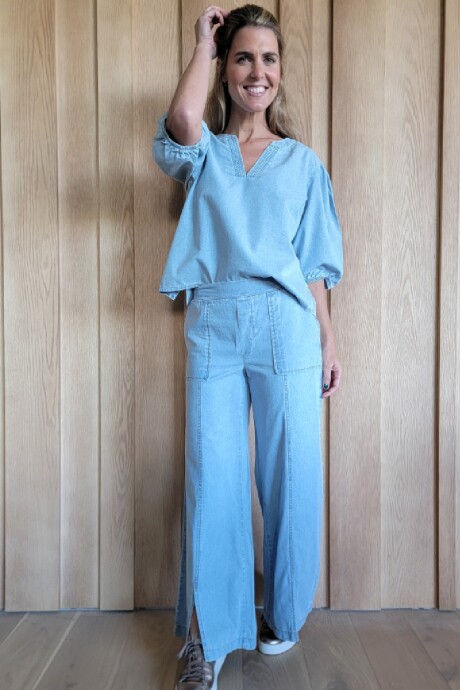 Pantalón Dubai Denim fino Celeste