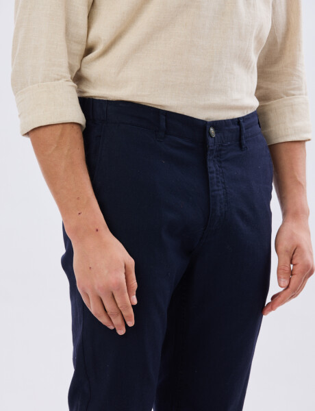 PANTALÓN DE LINO CON CINTURA ELASTIZADA Marino