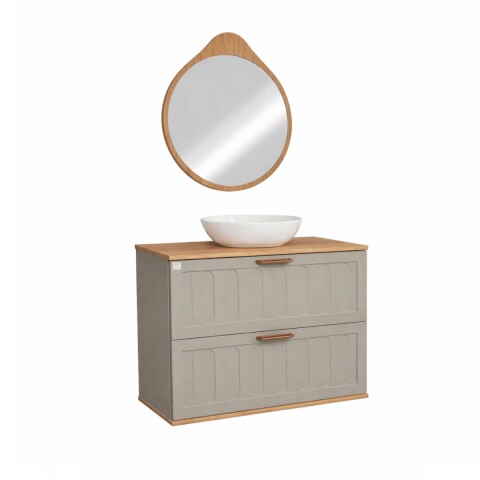 Mueble de baño suspendido Milena 78 cm Avellana/Catedral con bacha y espejo Mueble De Baño Suspendido Milena 78 Cm Avellana/catedral Con Bacha Y Espejo