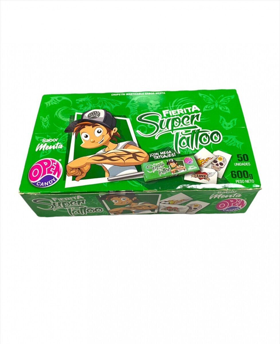 CHUPETIN FIERITA TATTOO MENTA X50U PALETA MASTICABLE 600g 