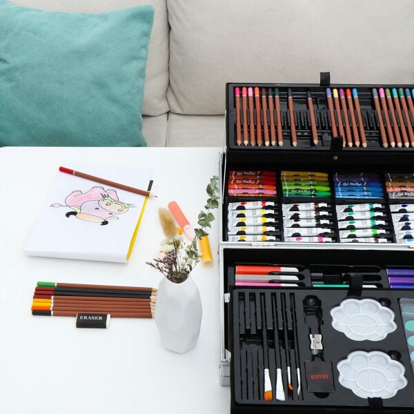 Set Valija Maletín Arte Escolar Didáctico 145 Piezas Pintar Variante Color Rosa