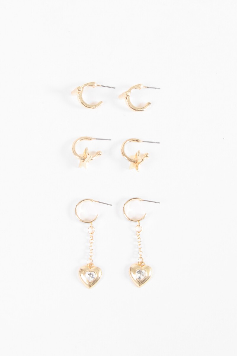 Set de caravanas largas dije cora dorado