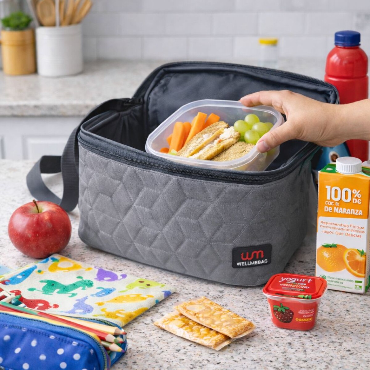 Lunchera Térmica Impermeable con Correa Ajustable Modelo Cuadrado - Gris 