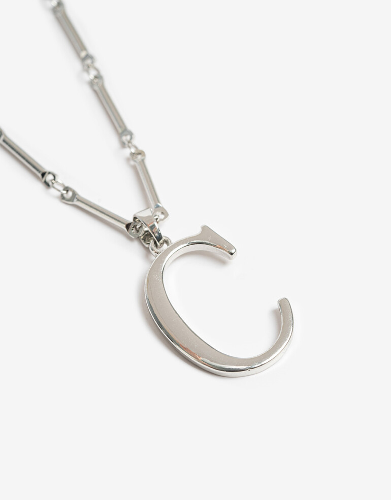 Collares Largos Metal Collar Largo Dije Inicial C - Plateado Rodio