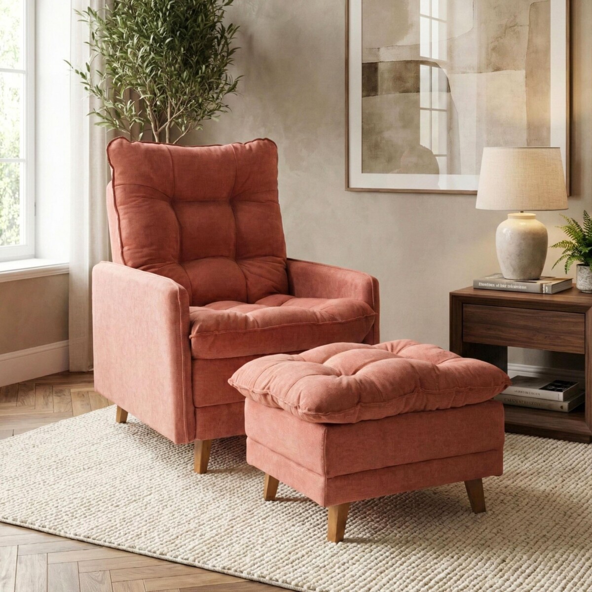 Butaca Reclinable 1 Cuerpo + Puff Living - Montreal - Terracota 