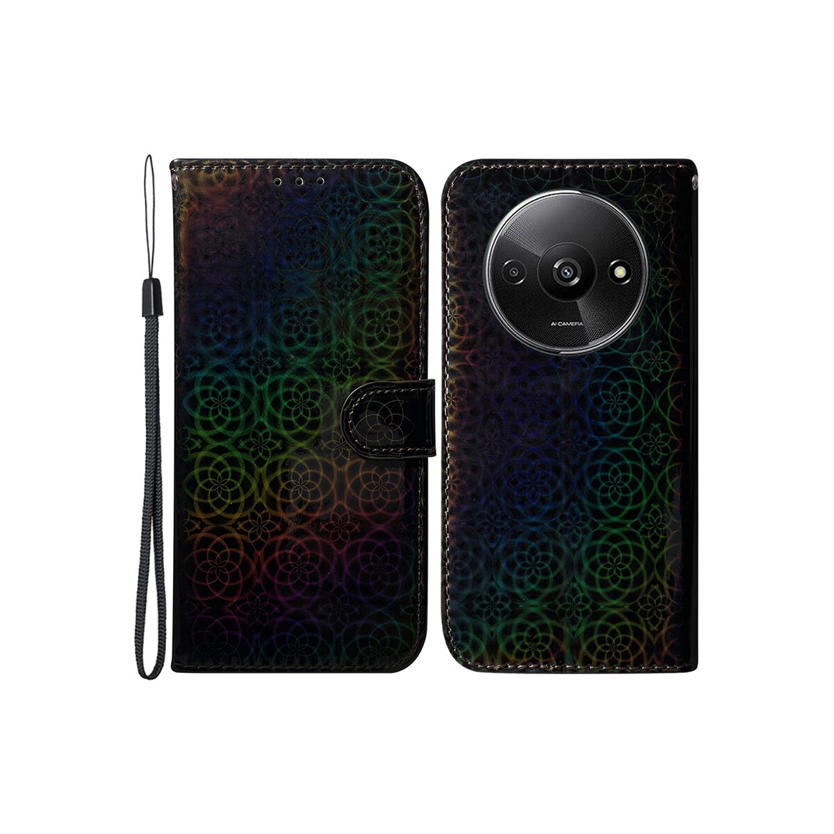 Flip cover Xiaomi Redmi A3 diseño floral tornasol negro 