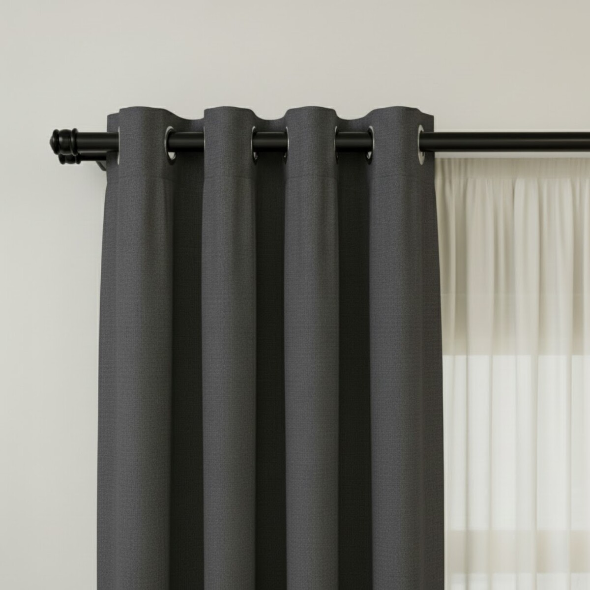 Barrote cortina doble de metal 2 m + 2 Soportes - NEGRO 