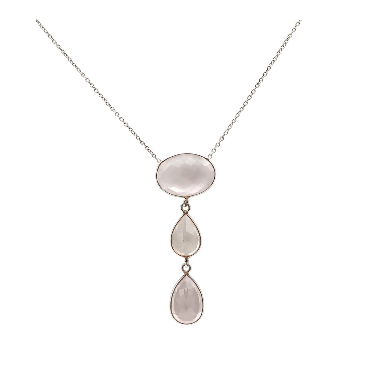 Conjunto Triple-Plata rodinada 925-Piedra Cuarzo rosa-CJ2040 - conpiedra 