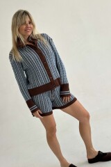 Cardigan Velero Celeste/Marron