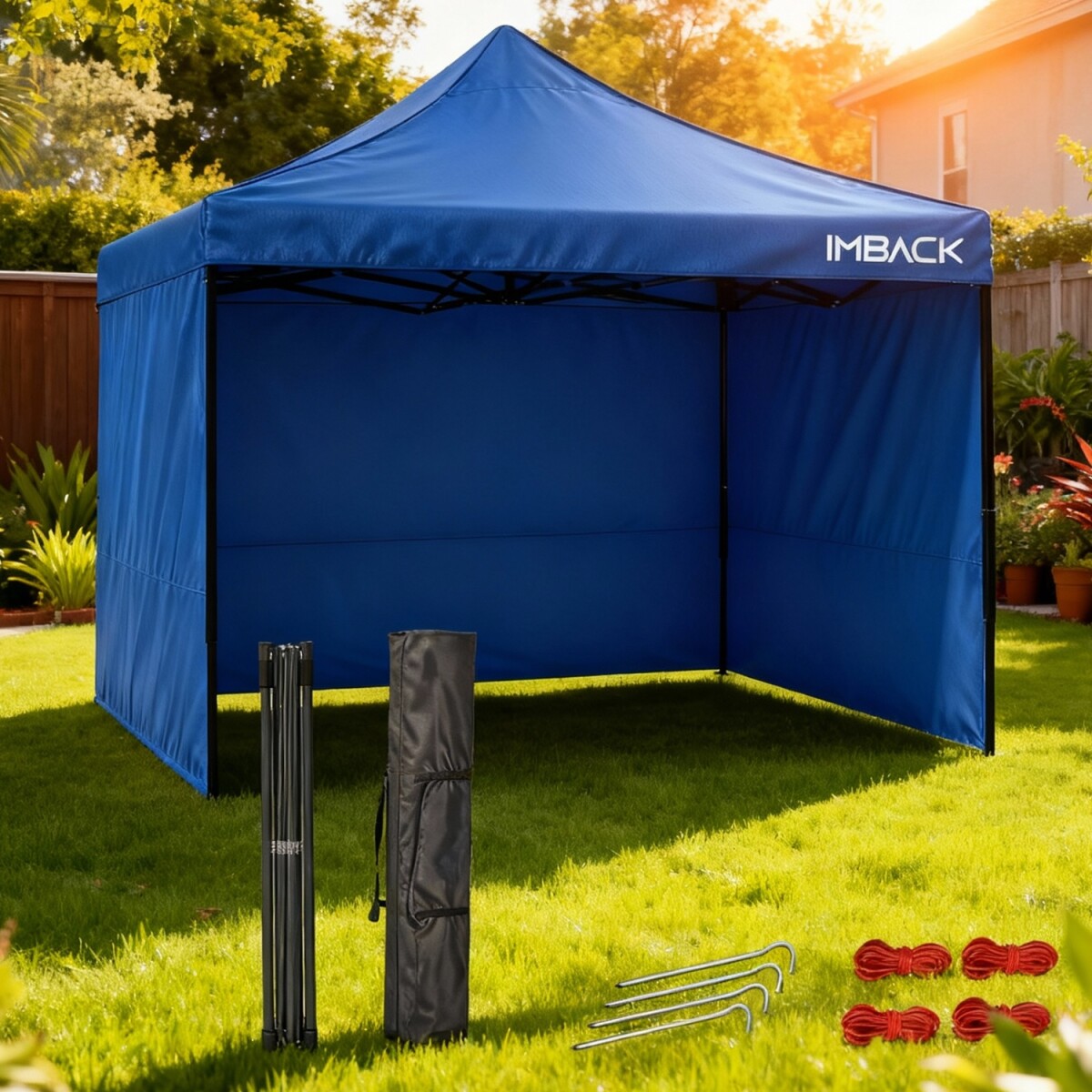 Gazebo Plegable Reforzado 3x3 M Con Paredes Carpa Autoarmable Jardin Playa Patio Toldo Imback Color Azul 
