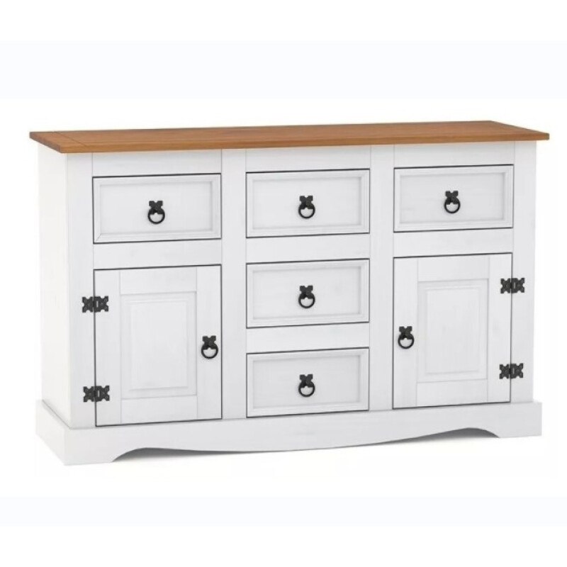 Mueble Estilo Mexicano 2 Puertas 5 Cajones Color BLANCO y CERA NATURAL Mueble Estilo Mexicano 2 Puertas 5 Cajones Color BLANCO y CERA NATURAL