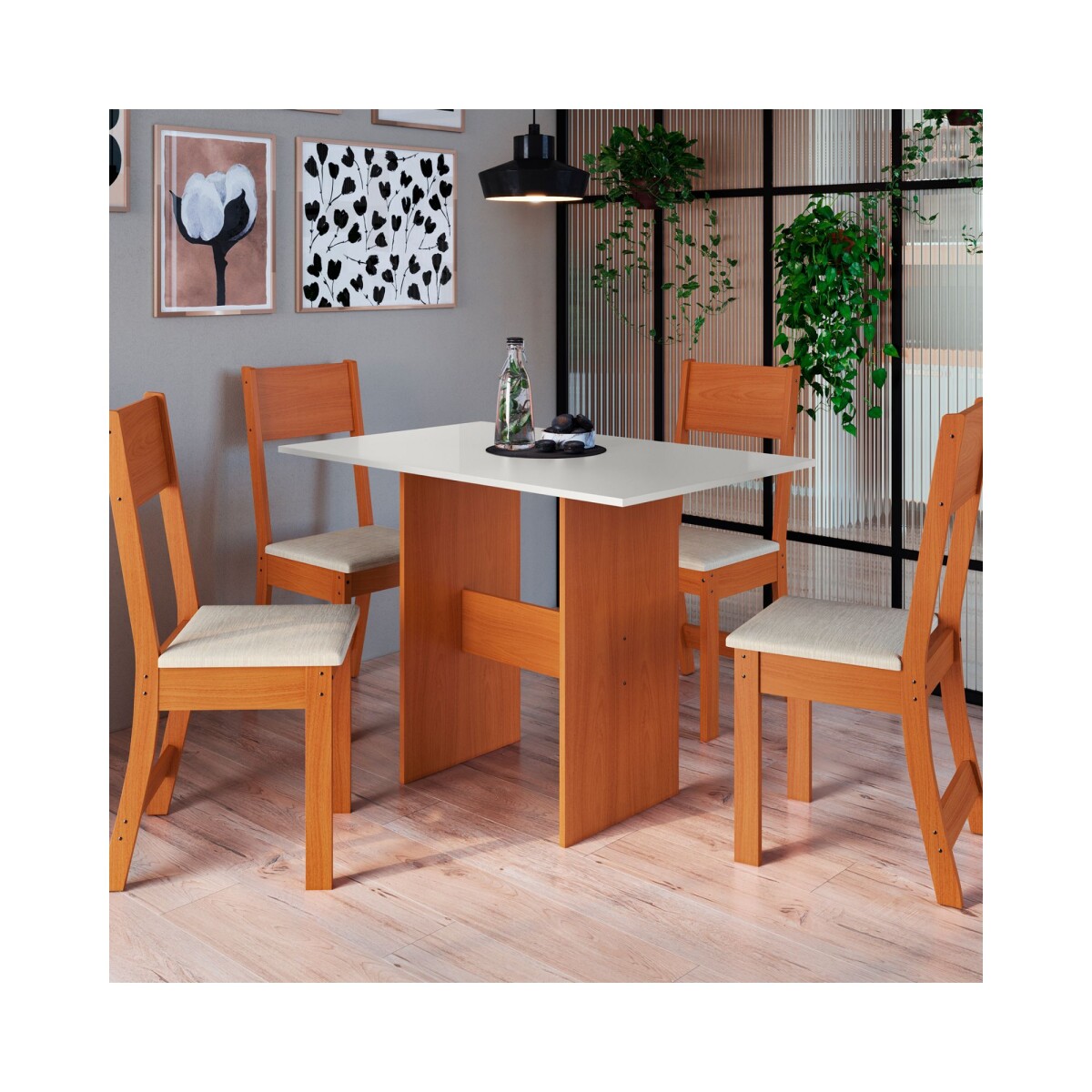 Conjunto Comedor 1080 4 Sillas Karla Indékes Freijo | Off White 