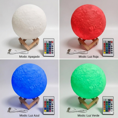 LÁMPARA LUNAR USB 13CM 7 COLORES RGB CON CONTROL REMOTO LÁMPARA LUNAR USB 13CM 7 COLORES RGB CON CONTROL REMOTO