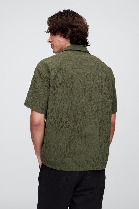 Camisa Manga Cora Seersucker Hombre Army Jacket Green
