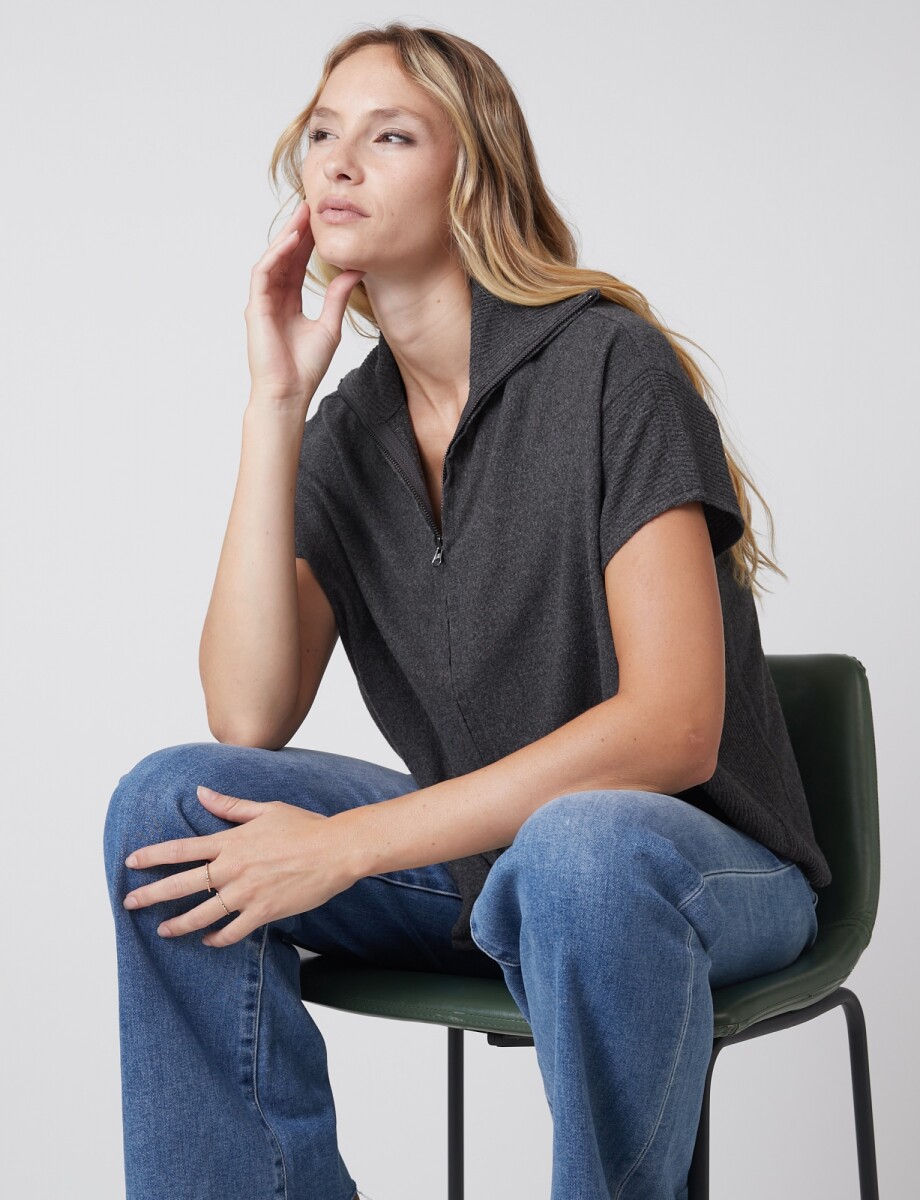 Cardigan Con Cierre - Gris Oscuro 