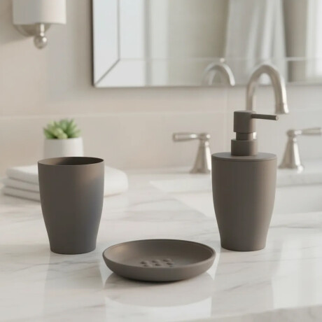 Set de Baño Pure 3 Pzas en Plástico Jaboneras Portacepillos Gris