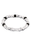 PULSERA ELÁSTICA DE CUENTAS DE ALECIÓN DE METALES BAÑADAS EN PLATA Y CRISTAL DE MURANO NEGRO Pulsera