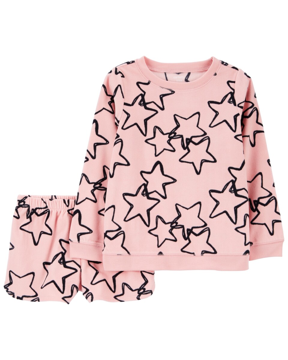Pijama dos piezas de poliéster, remera y short diseño estrellas 