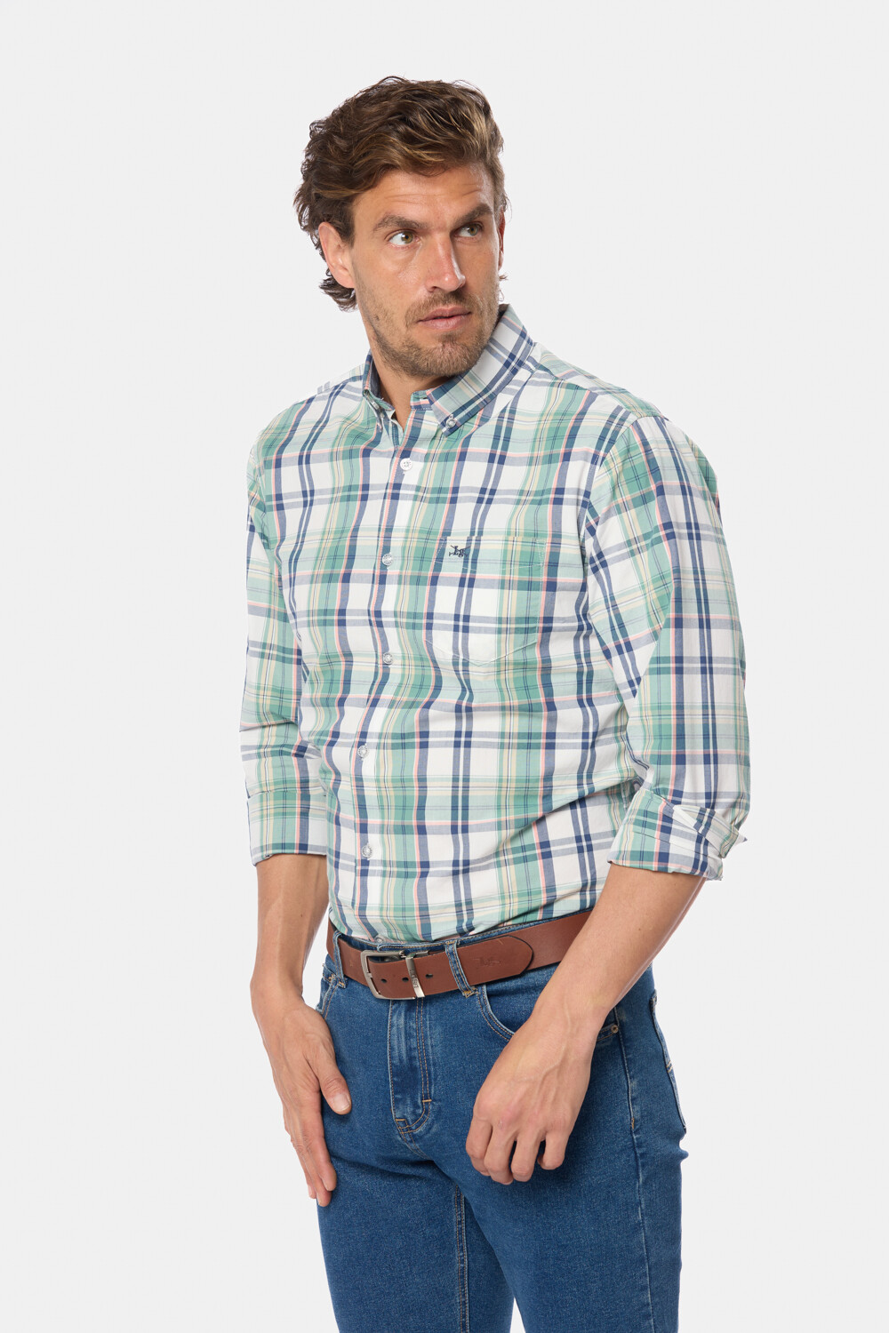 CAMISA A CUADROS Coral