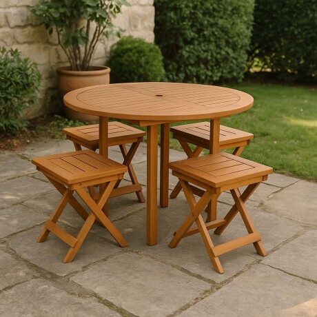 SET DE COMEDOR EXTERIOR MADERA-MERANTI NATURAL-BEIGE KONA