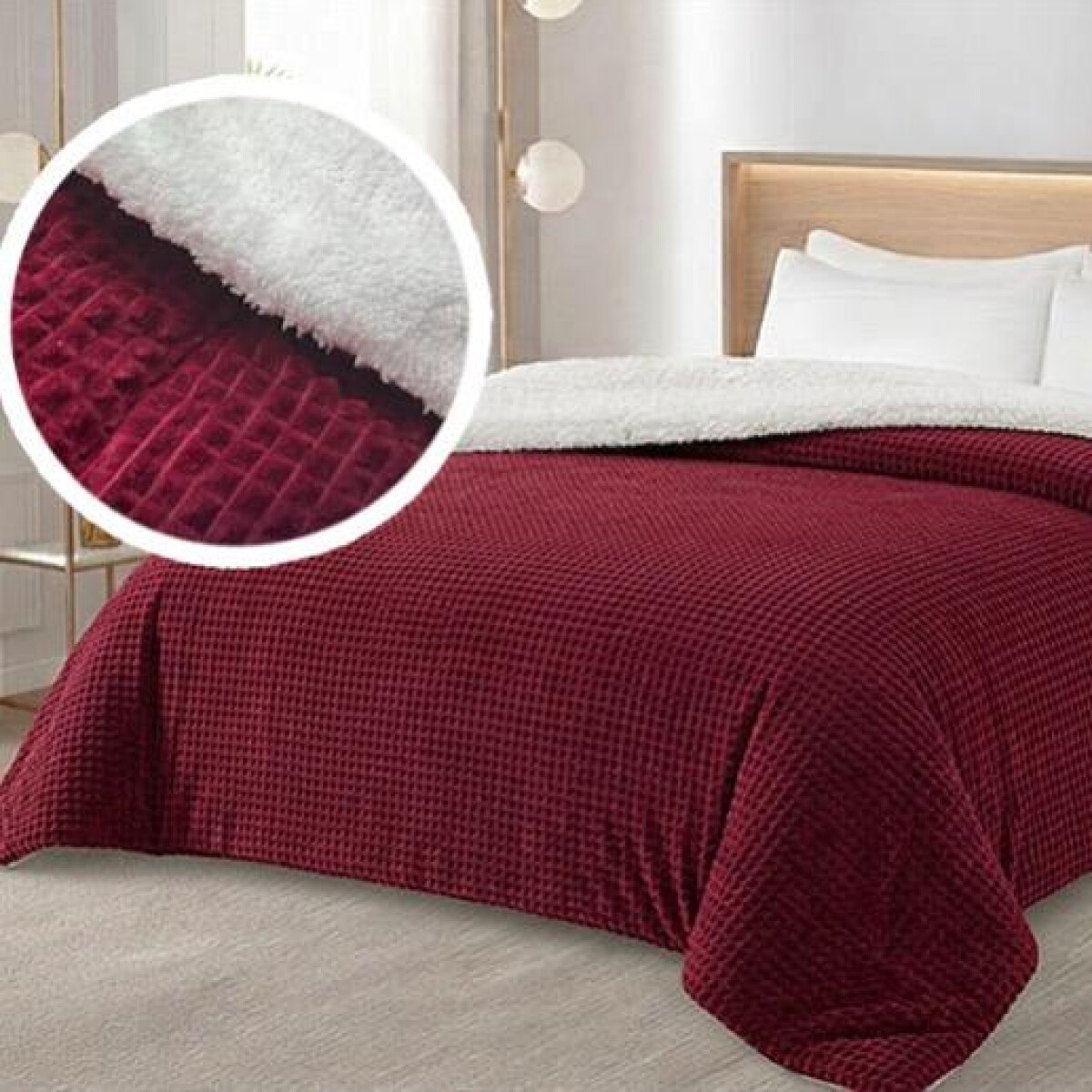 Acolchado 2 Plazas Corderito Sherpa Cotton Flor – Calidez, estilo y confort - BORDEAUX CUADRADITO 