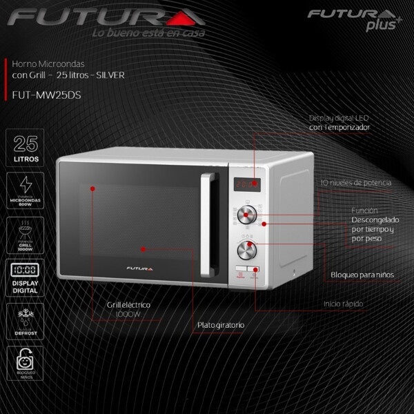 Microondas Futura Fut-mw25d MICROONDAS FUTURA 25LTS GRILL FUT-MW25DS