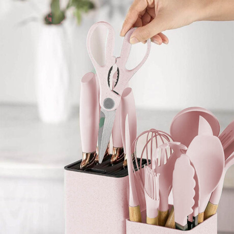 Set X19 Utensilios El Chingón Silicona Antiadherente Rosa