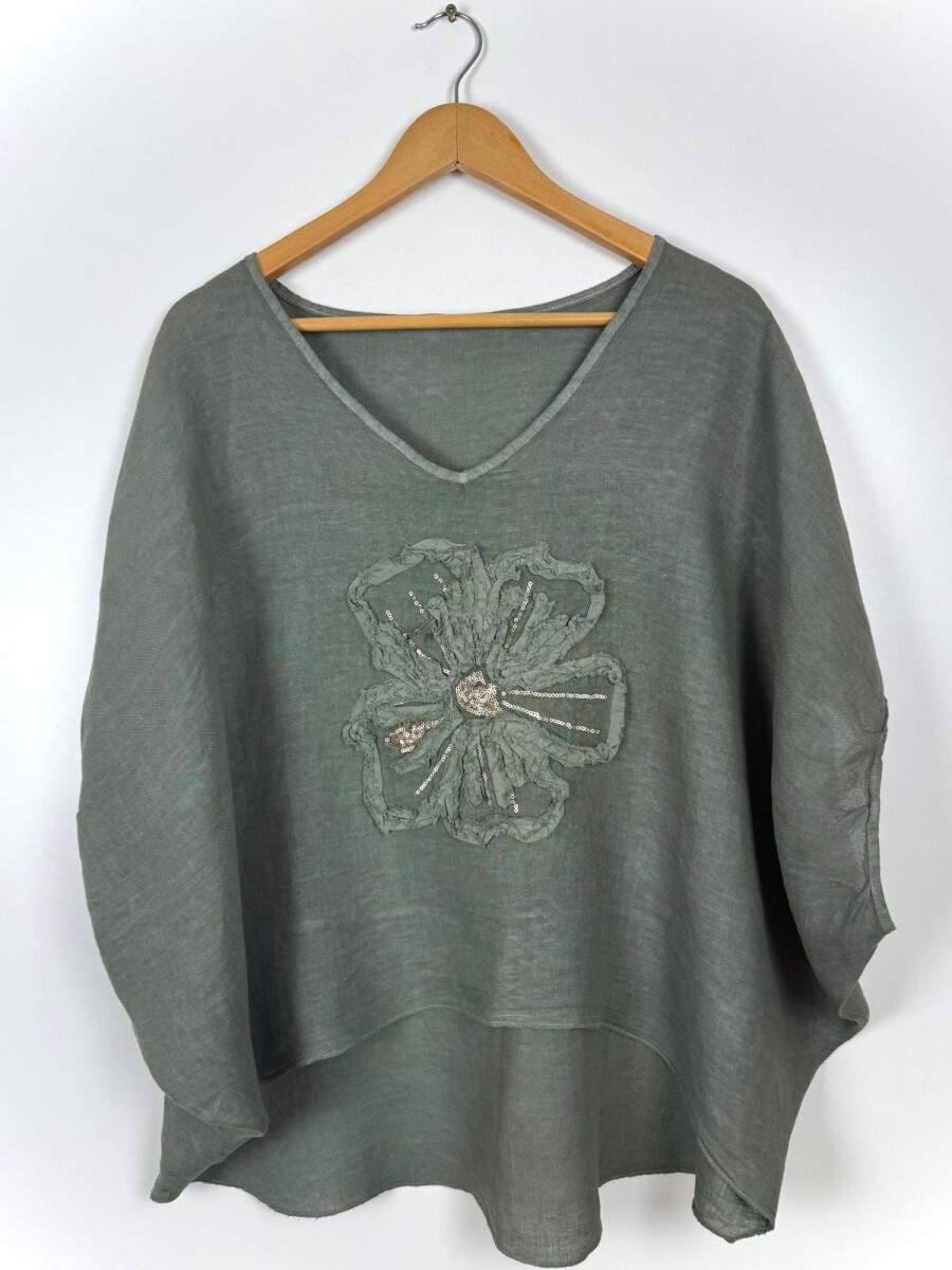 BLUSA LINO MIREL - VERDE OSCURO 