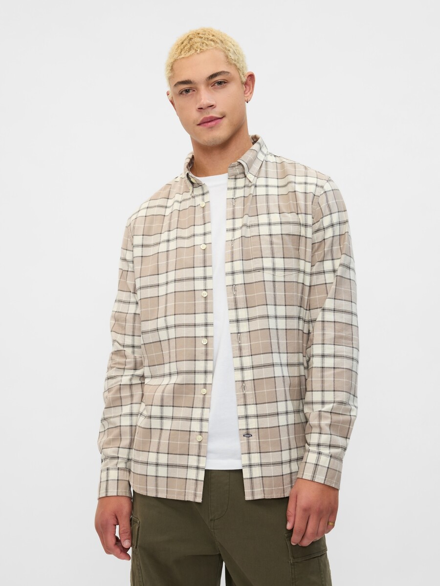 Camisa Standard Oxford Hombre - Taupe White Plaid 
