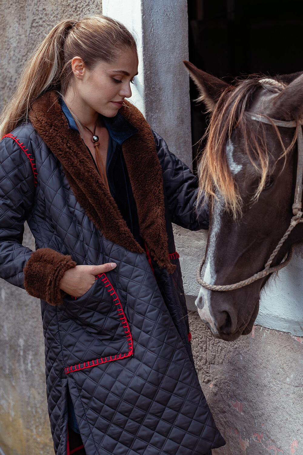 Macchiato Coat Long Azul / Chocolate