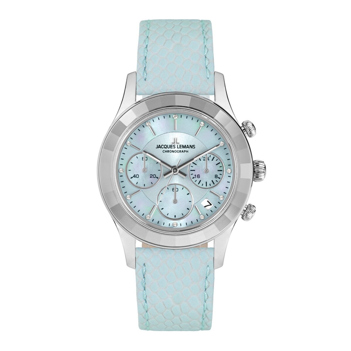 Reloj Jacques Lemans 1-2151C Venice cronógrafo con correa de cuero azul - Azul 