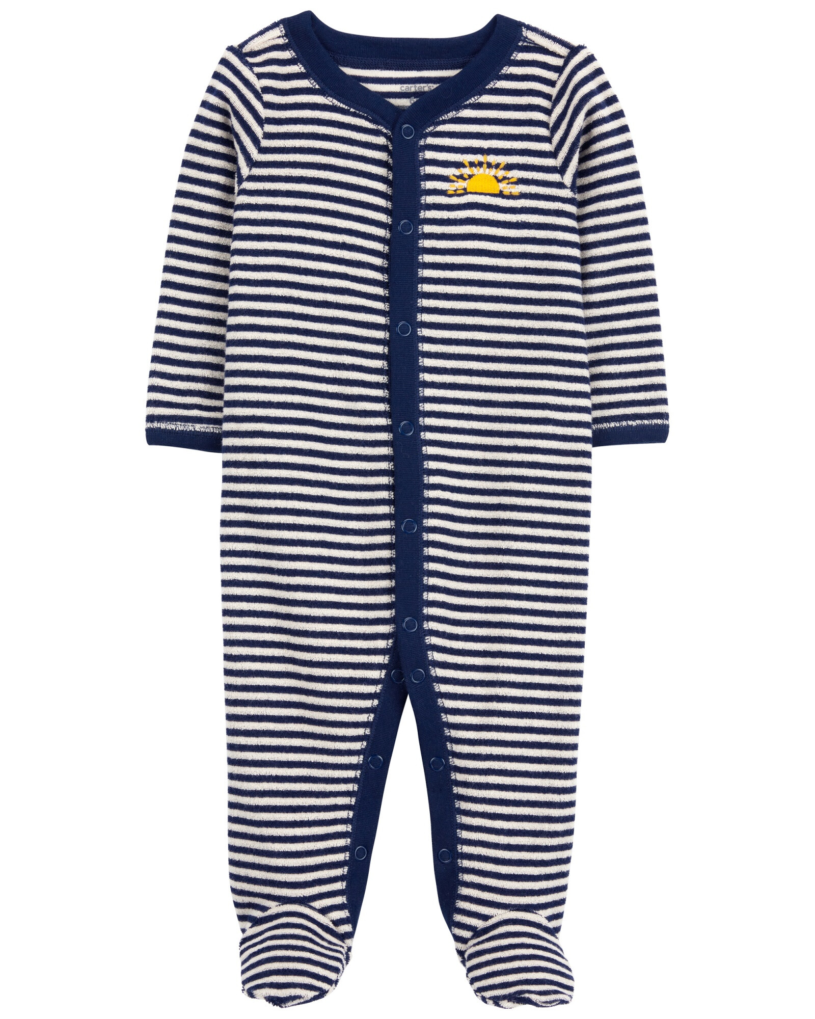 Pijama una pieza de algodón terry, con pie y bordado sol Pijama una pieza de algodón terry, con pie y bordado sol