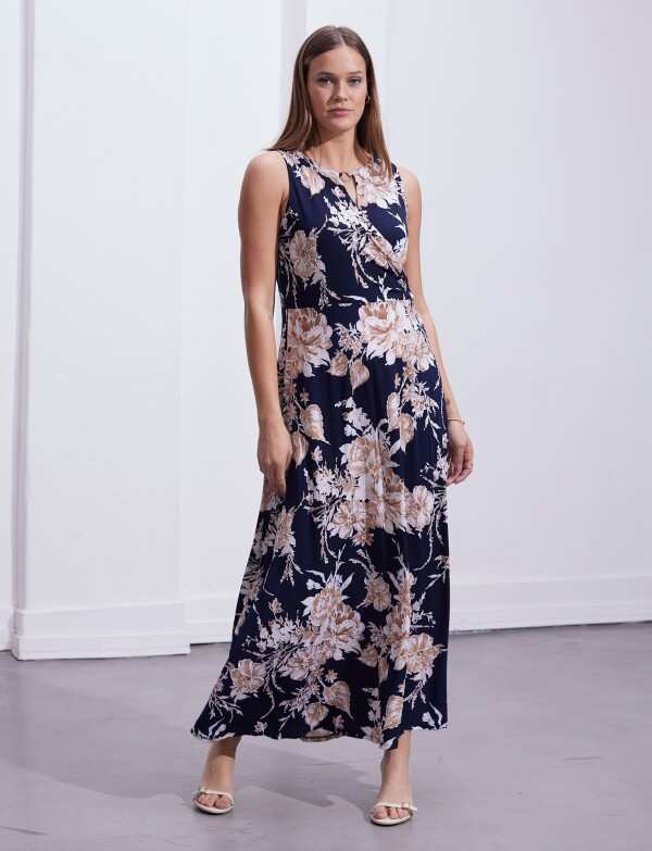 Vestido Maxi Keyhole Metal AZUL/MULTI
