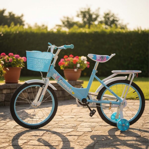 Bicicleta infantil Shengdi Rodado 18 Canasto Parrilla Hadas Color Celeste