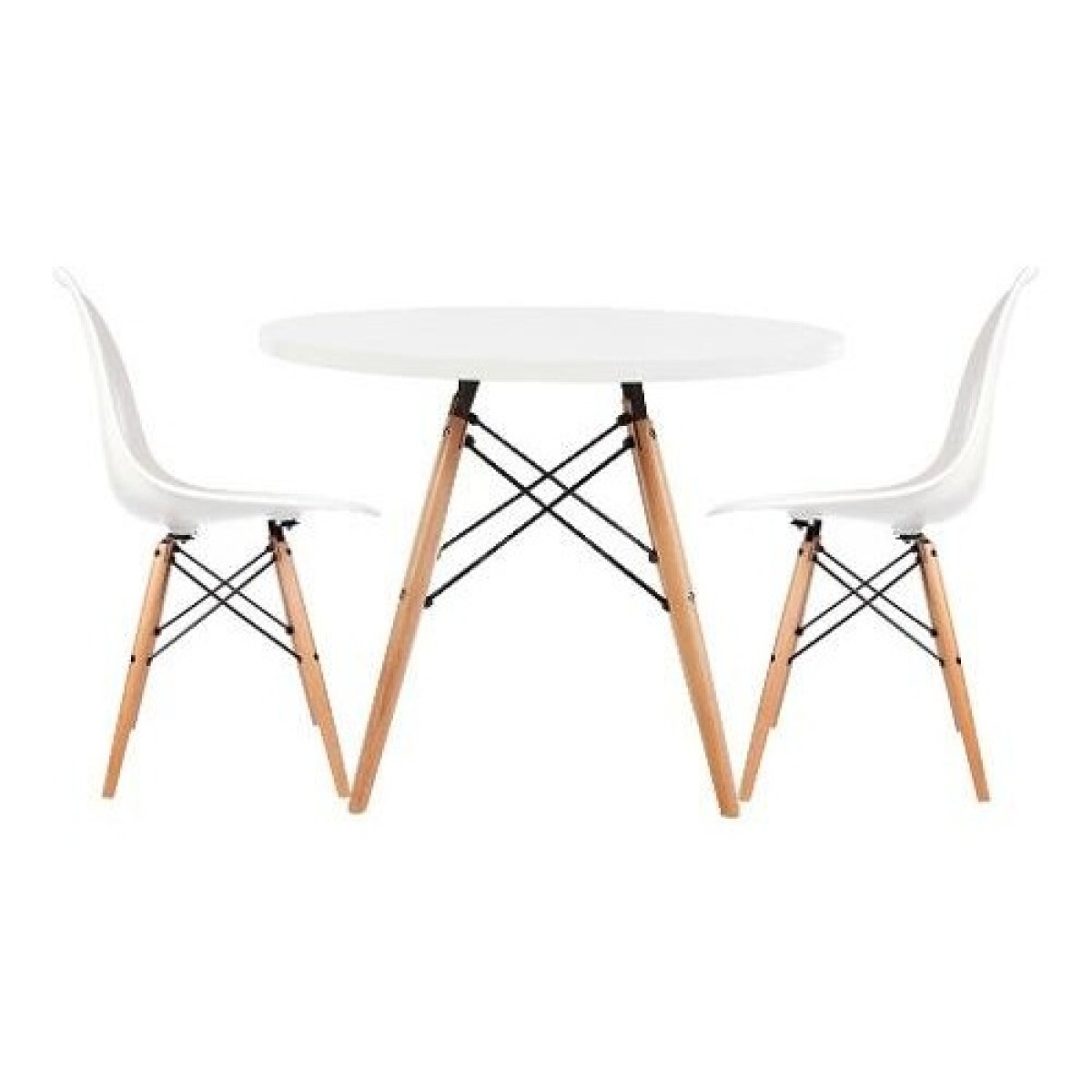 Juego de comedor Con Mesa Circular de 120cm + 2 Sillas Eames - Blanco 