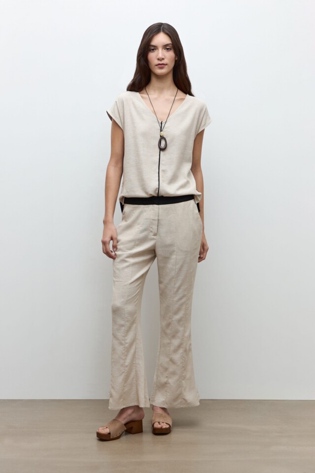 Blusa lino bicolor beige melange