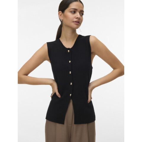 VMSABA SL O-NECK BUTTON VEST BTQ BLACK