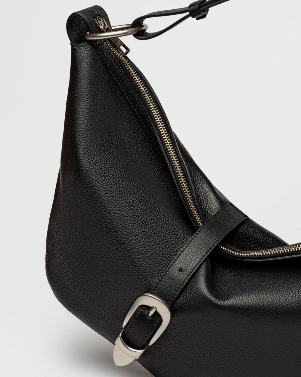 Bolso Bambu En Cuero Graneado Negro