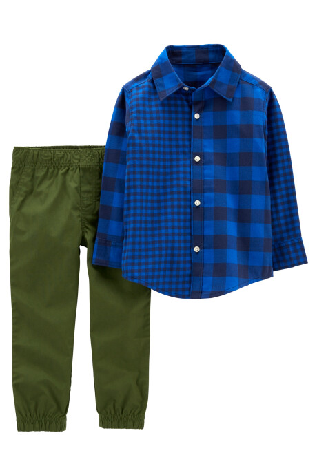 Set dos piezas pantalón y camisa diseño a cuadros de algodón Sin color