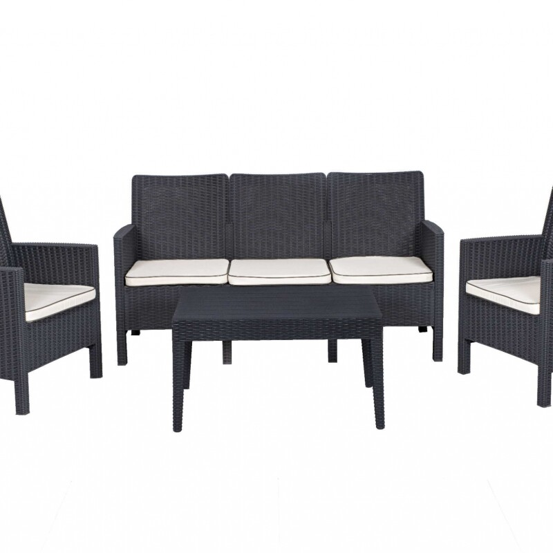 Set Nova de Resina UV con Diseño Moderno para Exteriores 3+1+1+ Mesa Símil Ratán Set Nova de Resina UV con Diseño Moderno para Exteriores 3+1+1+ Mesa Símil Ratán