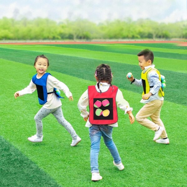 Chaleco Juego Mancha 5 Pelotas Adhesivas Dodgeball Infantil Variante Color Rojo