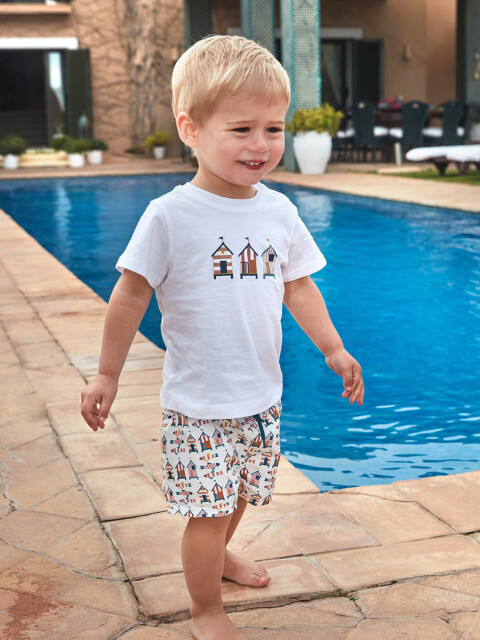 Traje De Baño Estampado Casitas Blanco Roto