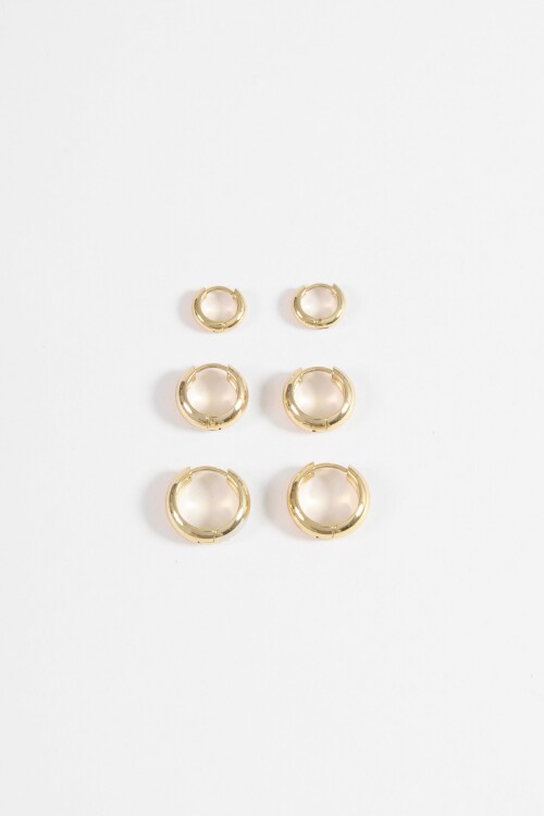 Set de tres aros gruesos acero dorado