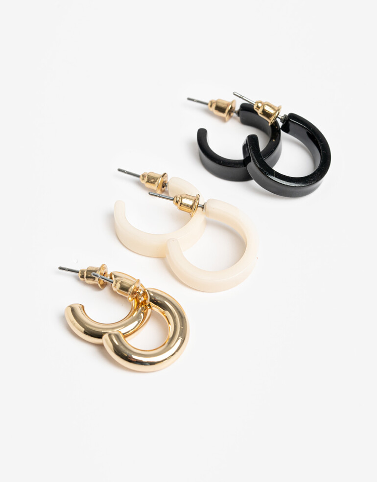 Aros Argollas Set Acrilico Set De Argollas Metal Y Resina - Dorado